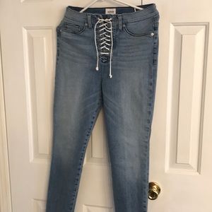 Really cute lace up jeans. Very comfortable.